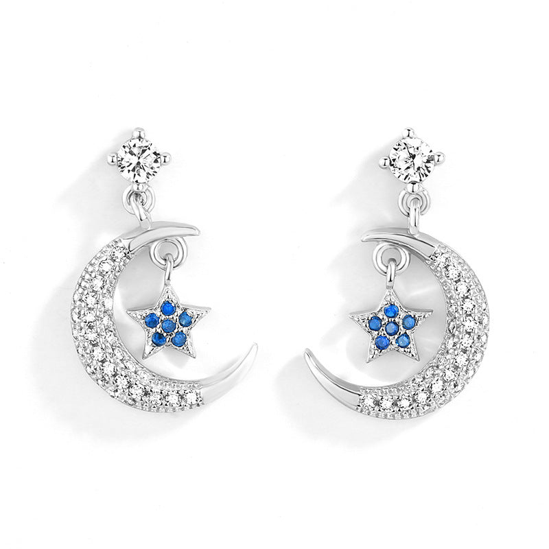 S925 Silver Earrings with Moon and Star Design