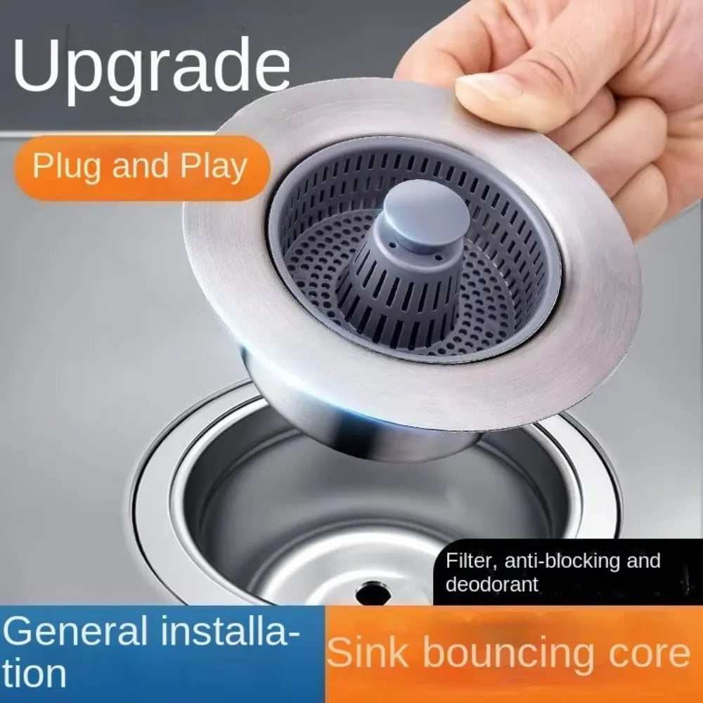 Easy To Clean 3 in 1 Filter Sink Bouncing Core Leak-proof Plug Sink Strainer Kitchen Tool Stopping Blockage Drain Basket