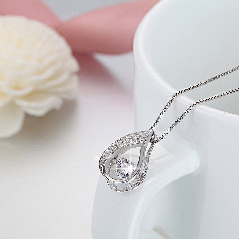 S925 Silver Necklace with Heart Pendant and Inlay