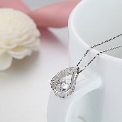 S925 Silver Necklace with Heart Pendant and Inlay