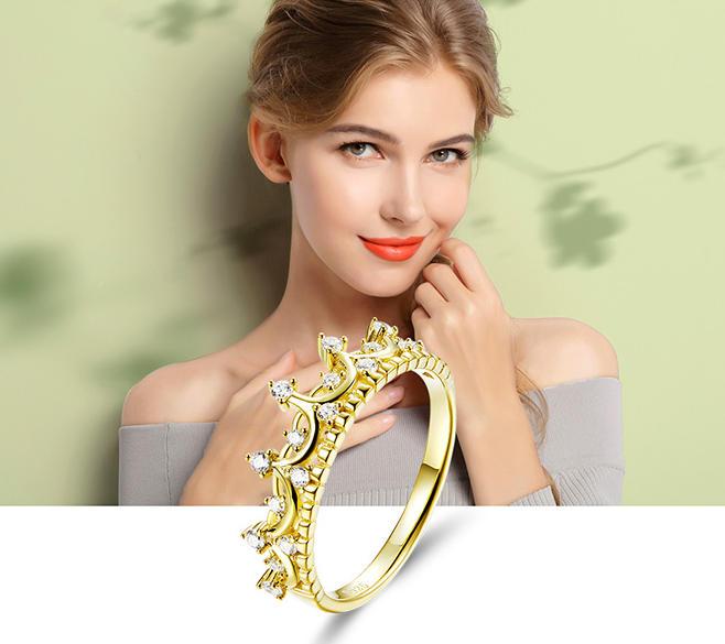 S925 Silver Crown Ring with Gold Plating for Women