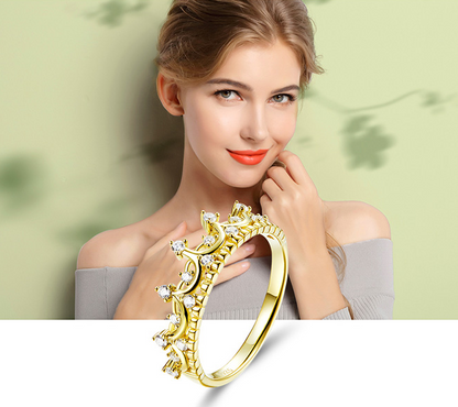 S925 Silver Crown Ring with Gold Plating for Women