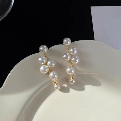 Heart Pearl 925 Silver Needle Earrings with Tassels