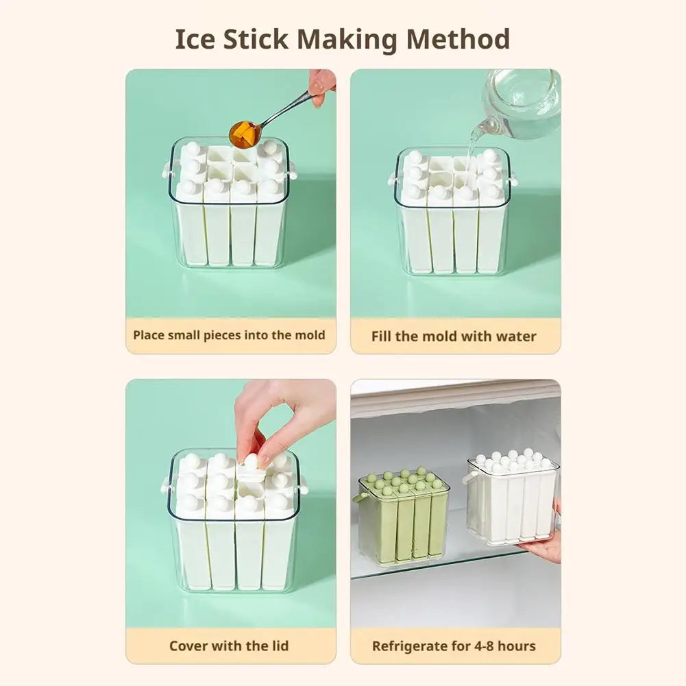 10/6 Cavity Long Silicone Ice Cube Mold with Storage Box, Food Grade Ice Pop Maker with Handle, Reusable Ice Tray for Freezer