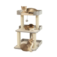 Durable Cat Scratching Post with Bed Multi-Level 27.56in Cat Tree with Scratching Posts of Natural Sisal All-Season Cat Tree for Indoor Large Cats Kittens (Grey)
