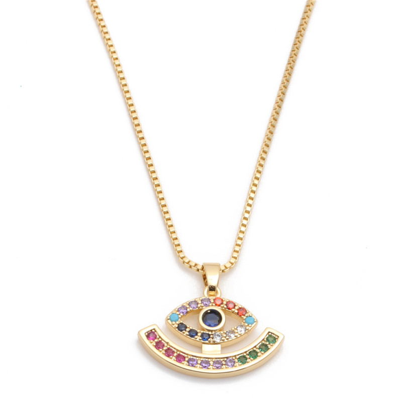 Devil's Eye Necklace with Zircon Stones and Mary Pendant