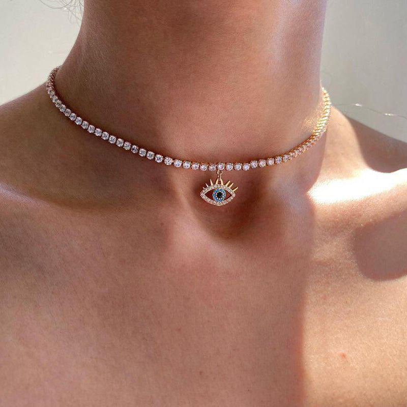 Vintage Devil Eye Rhinestone Choker Necklace for Women
