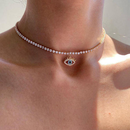 Vintage Devil Eye Rhinestone Choker Necklace for Women