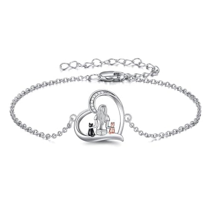 YFN Cat Bracelets Sterling Silver Adjustable Animal Bracelet Jewelry Gifts for Women 7"+2".