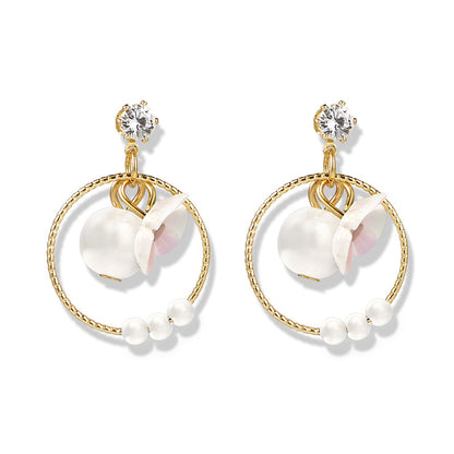 925 Silver Bow Earrings with Pearl Heart and Tassels
