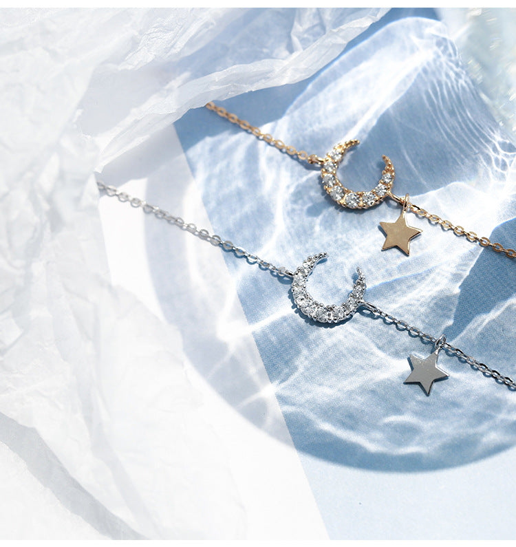 925 Silver Moon Star Necklace - Minimalist Design