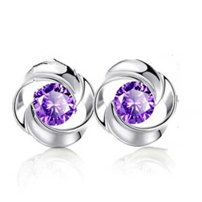 Clover Rose Stud Earrings, 925 Silver with Zirconia