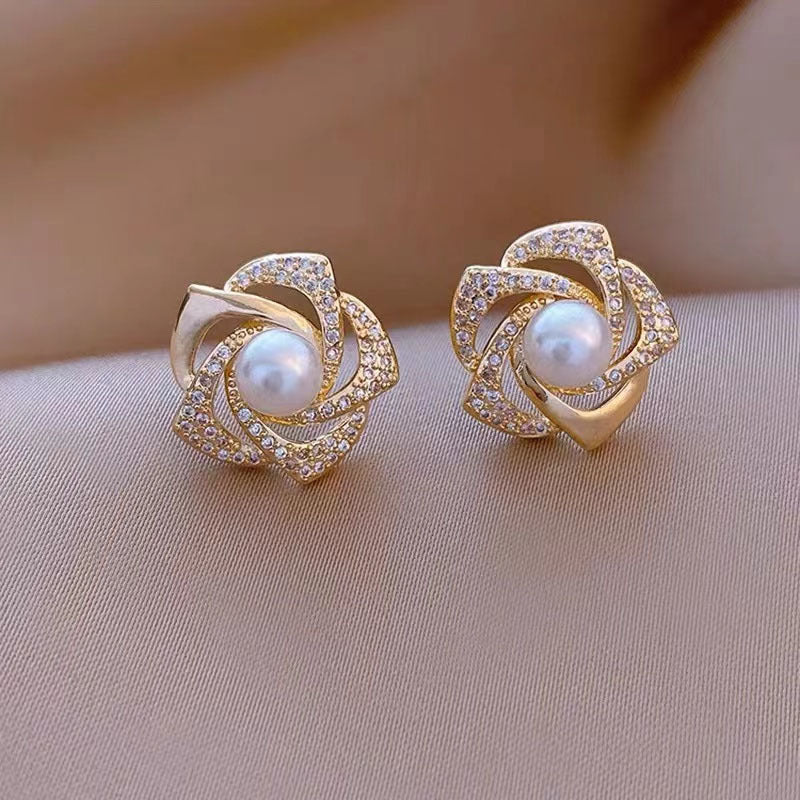 Heart Pearl 925 Silver Needle Earrings with Tassels