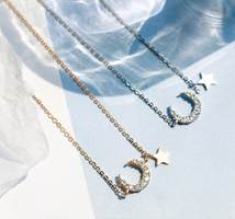 925 Silver Moon Star Necklace - Minimalist Design