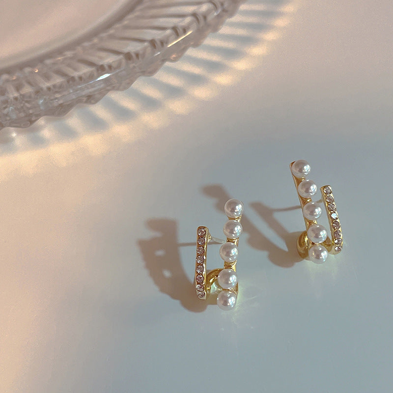 Heart Pearl 925 Silver Needle Earrings with Tassels