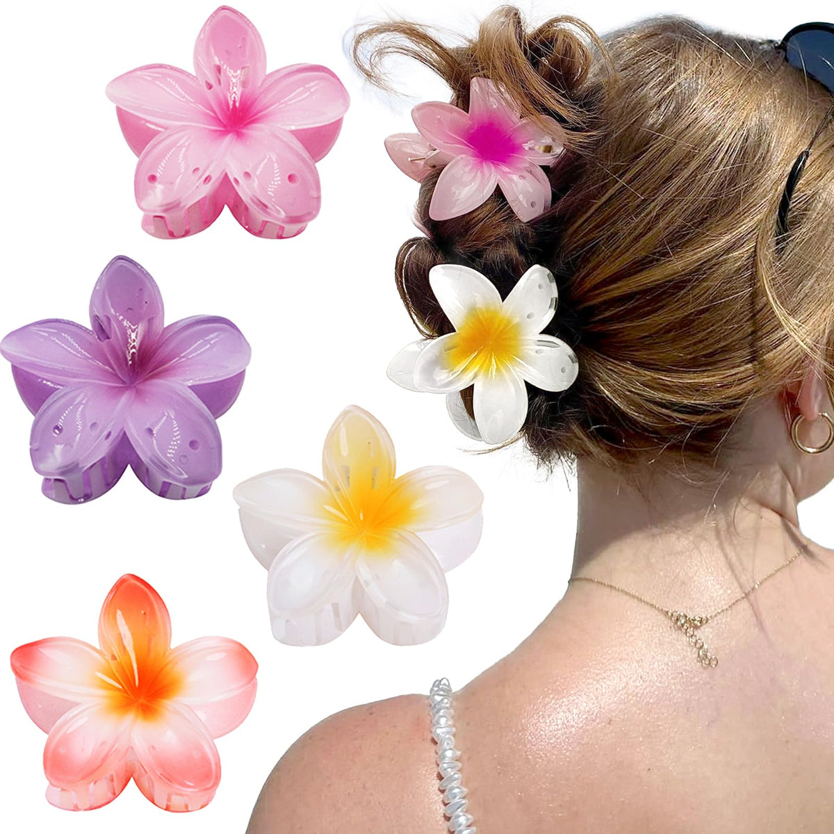Hawaiian Bloom Hair Clips 8-Pack - Secure Plumeria Claws