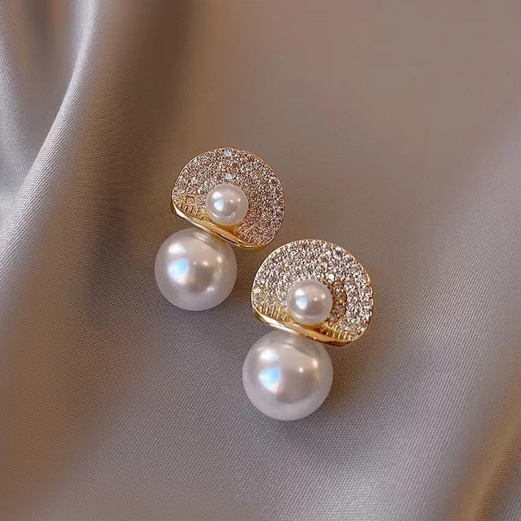 Heart Pearl 925 Silver Needle Earrings with Tassels