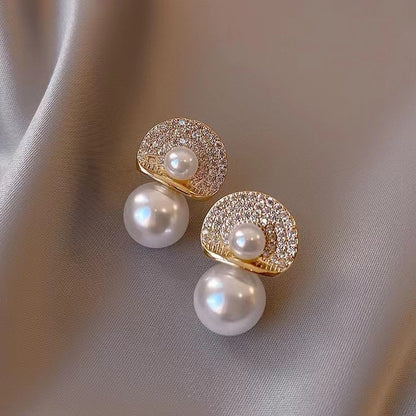Heart Pearl 925 Silver Needle Earrings with Tassels