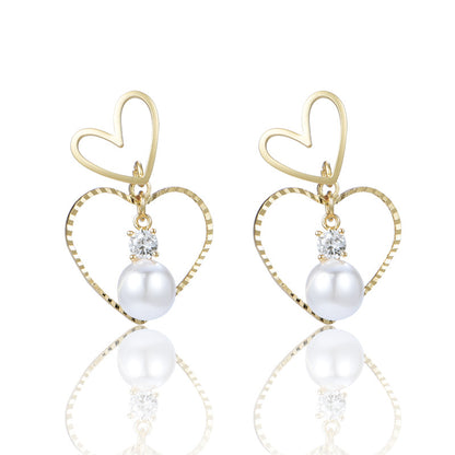 925 Silver Bow Earrings with Pearl Heart and Tassels