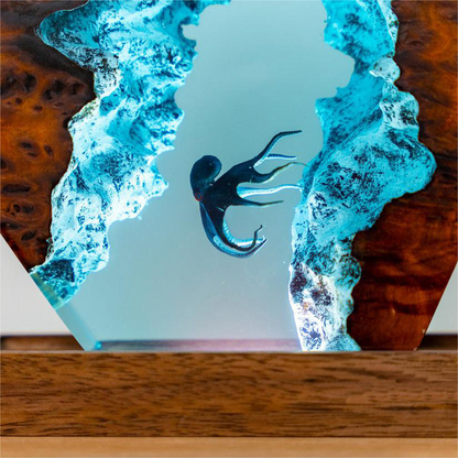 3D Diver & Octopus Resin Night Lamp – Handmade Epoxy Ocean LED Desk Light