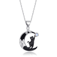 TALYKONG Black Cat Necklace Moon Mountain Moonstone Pendant Gothic Halloween Jewelry Gifts for Women Cat Lovers Christmas (Black Cat Mountain)