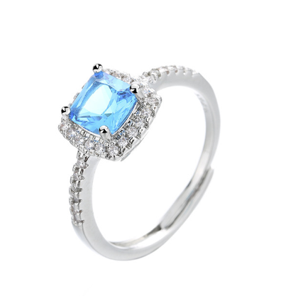Square Zircon Ring with Gold Plating and Diamonds