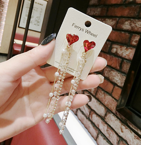 Japanese Style Heart Pearl Beaded Clip-On Earrings