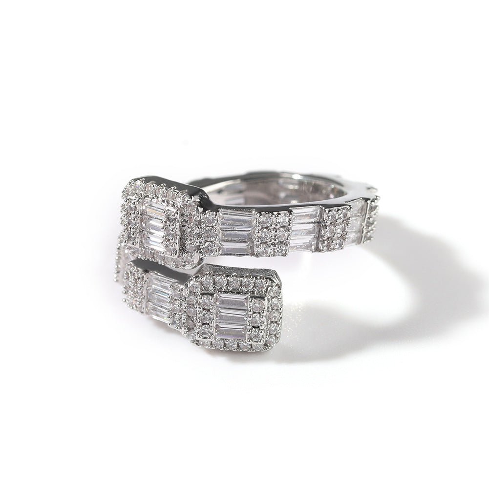 Geometric Hip-Hop Ring with 18K Gold Plating and Zircon