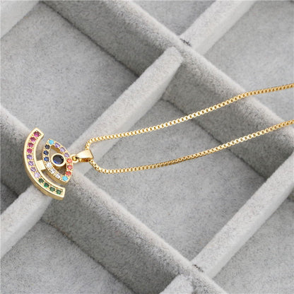 Devil's Eye Necklace with Zircon Stones and Mary Pendant