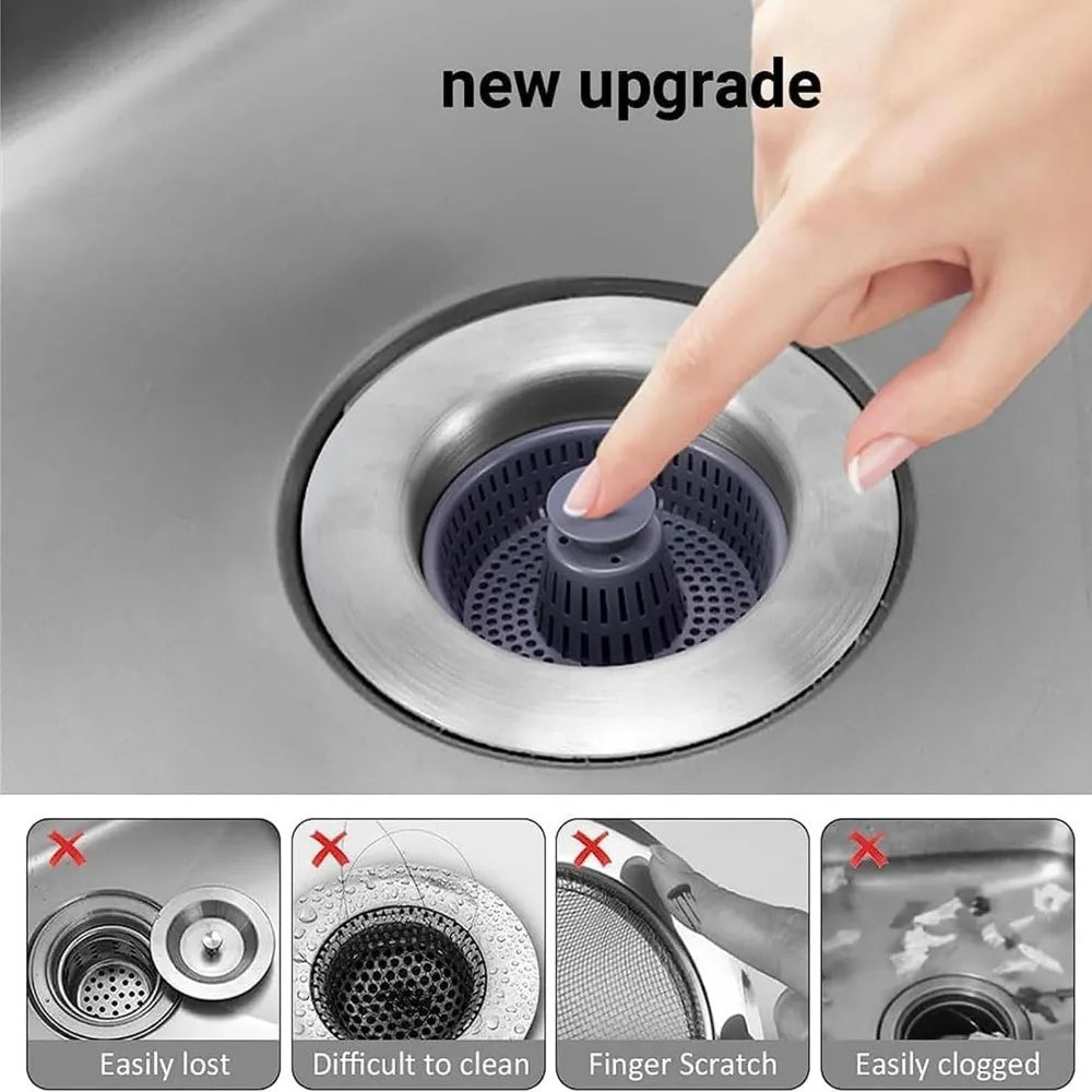 Easy To Clean 3 in 1 Filter Sink Bouncing Core Leak-proof Plug Sink Strainer Kitchen Tool Stopping Blockage Drain Basket