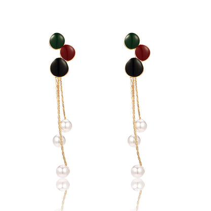 925 Silver Bow Earrings with Pearl Heart and Tassels