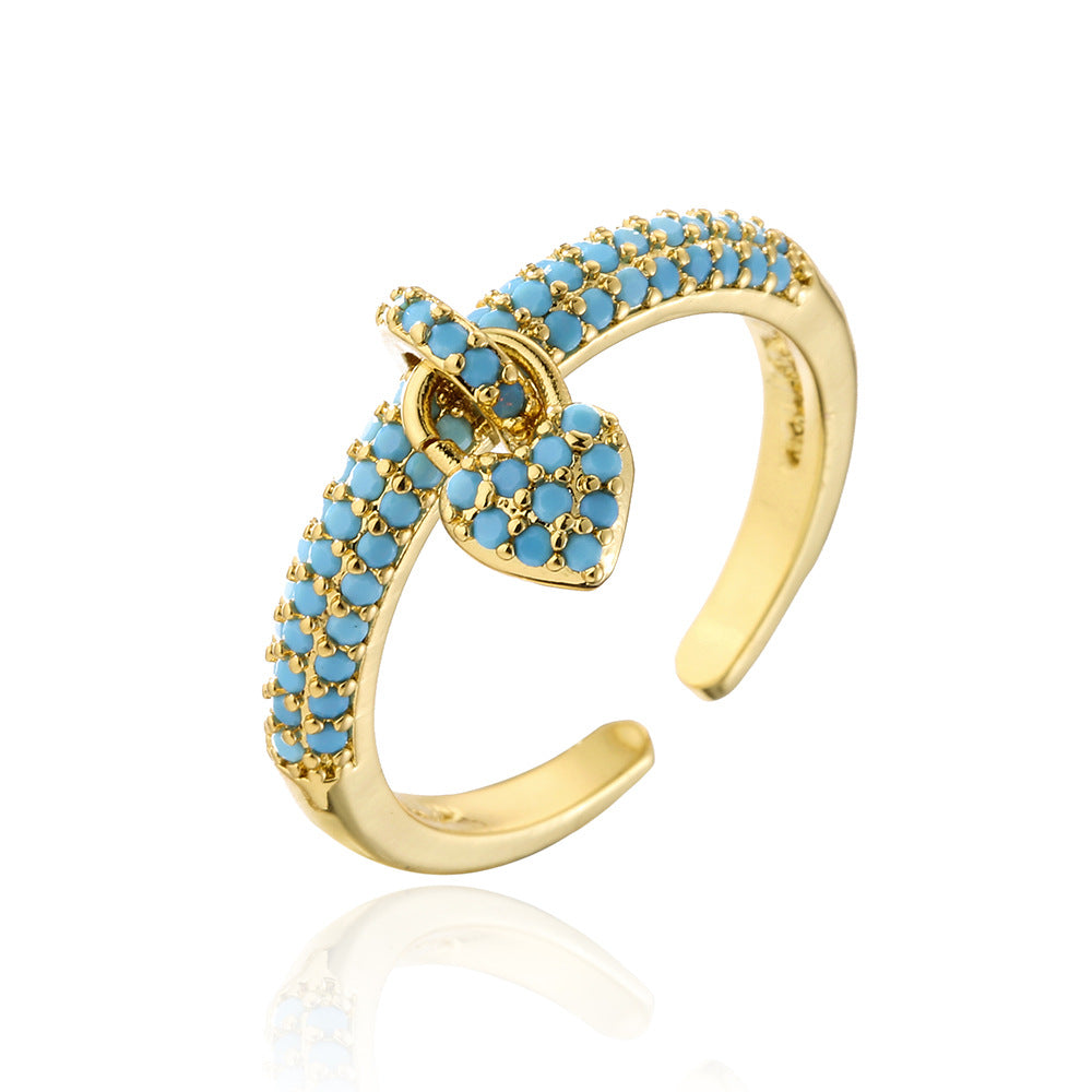 18K Gold Copper Micro-set Zircon Love Open Ring