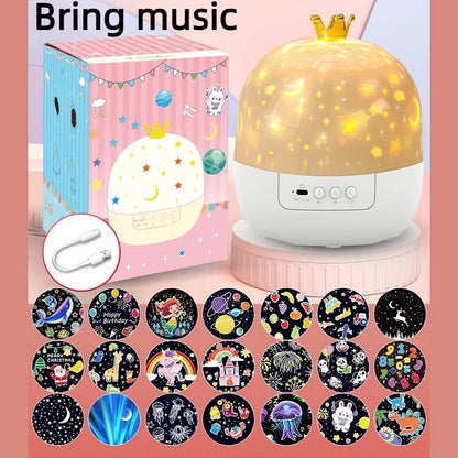 Star Projector with Music Rotatable Crown Night Light 15/21 Projection Theme Atmosphere Light 3 Light Modes for Kids Room ﻿