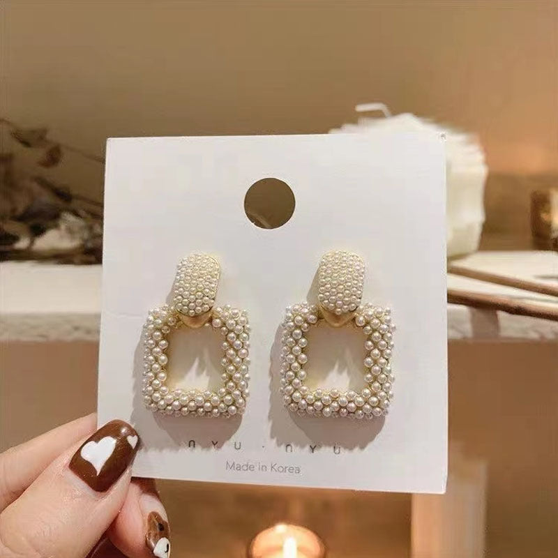 Heart Pearl 925 Silver Needle Earrings with Tassels