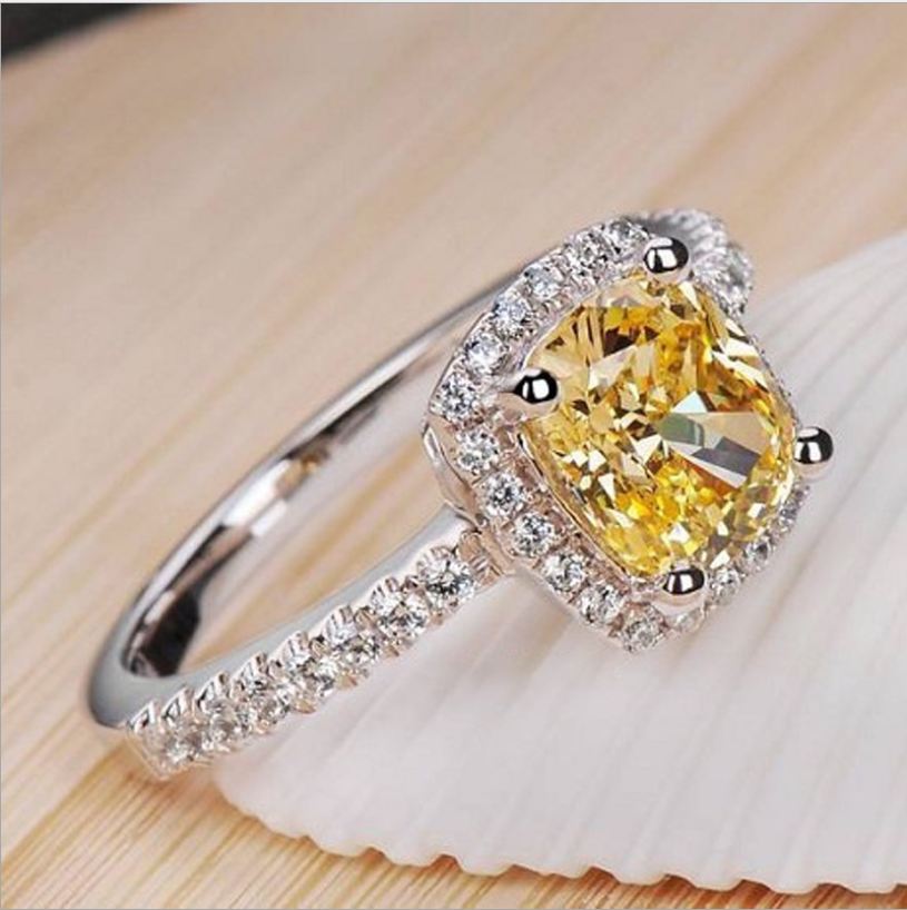 Square Zircon Ring with Gold Plating and Diamonds
