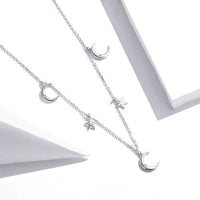 S925 Silver Star and Moon Zircon Necklace - Minimalist Design