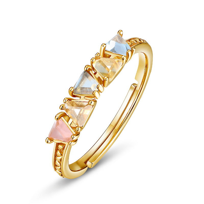 S925 Silver and 9K Gold Rainbow Synthetic Quartz Ring