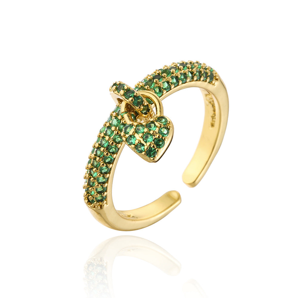 18K Gold Copper Micro-set Zircon Love Open Ring