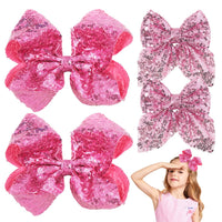 Aaiffey Glitter Pink Sequin Hair Bow Clips 4-Pack