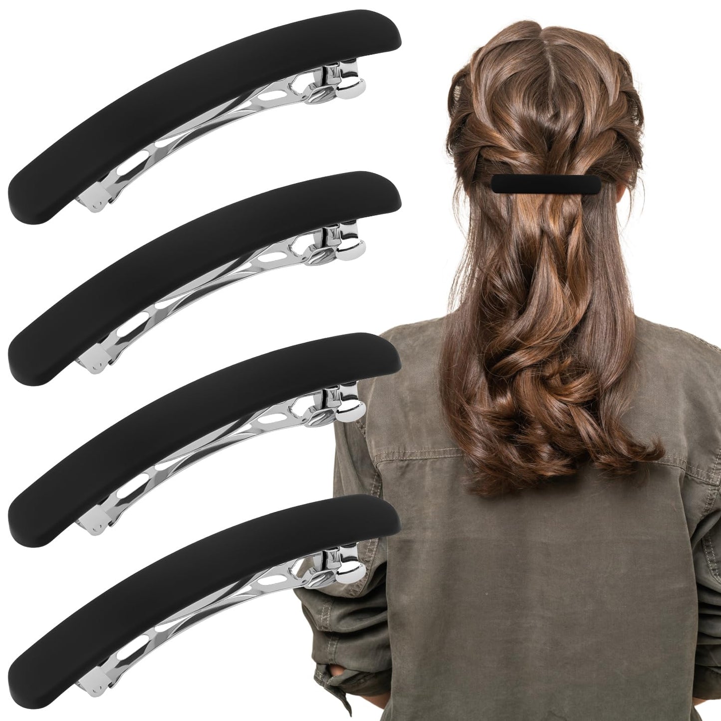 Matte Black Barrette Set for Fine Hair 4Pcs
