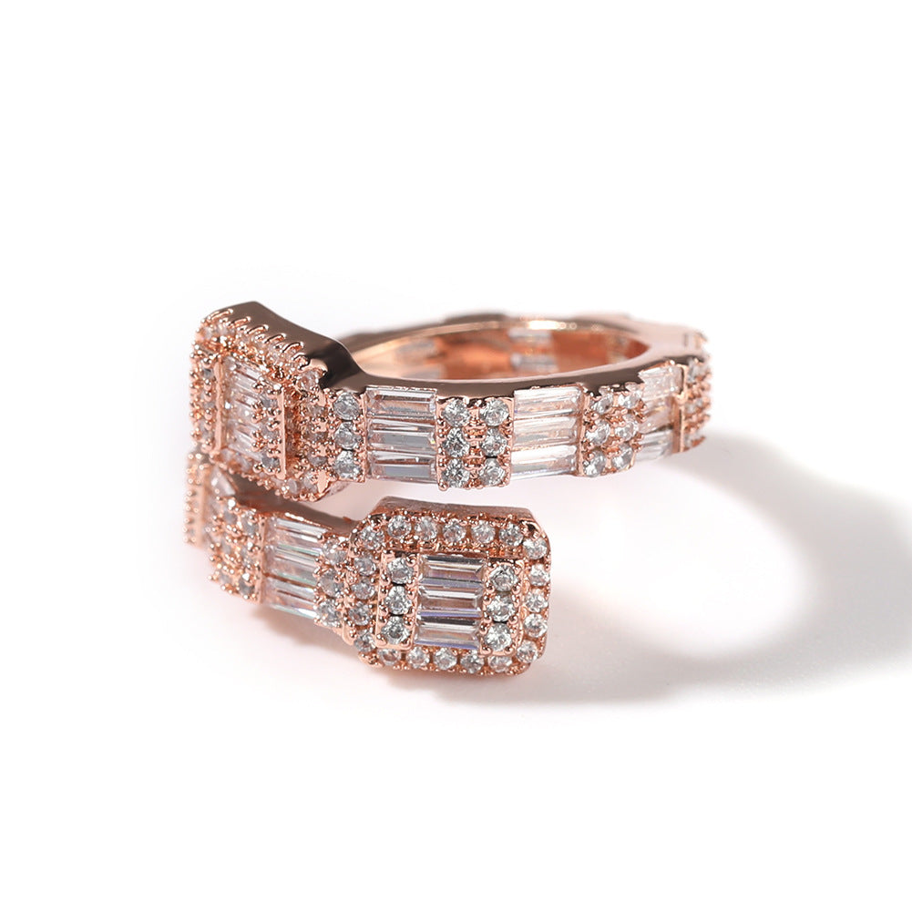 Geometric Hip-Hop Ring with 18K Gold Plating and Zircon