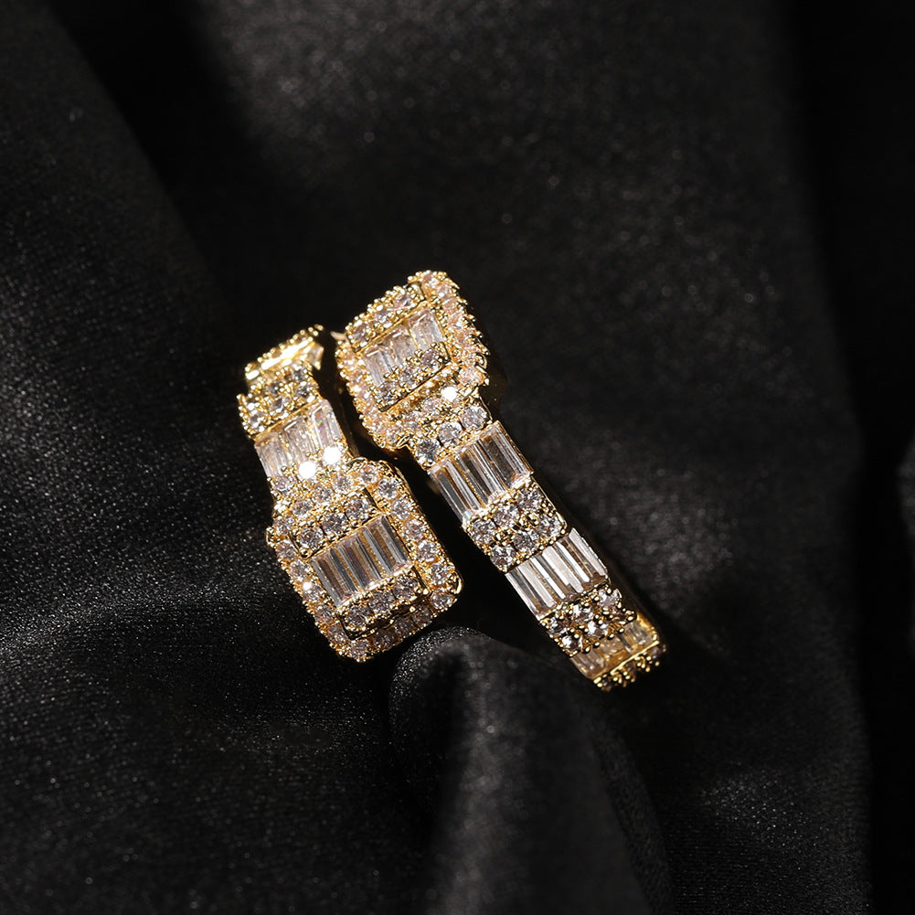 Geometric Hip-Hop Ring with 18K Gold Plating and Zircon
