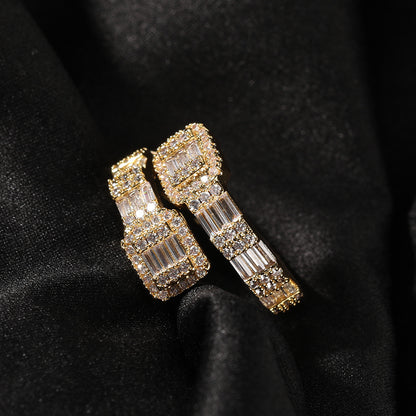 Geometric Hip-Hop Ring with 18K Gold Plating and Zircon