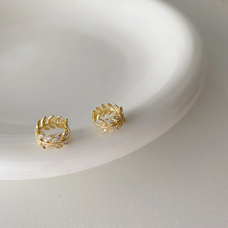 Korean Daejeon Leaf Earrings with Zirconia Fashion Style