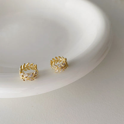 Korean Daejeon Leaf Earrings with Zirconia Fashion Style