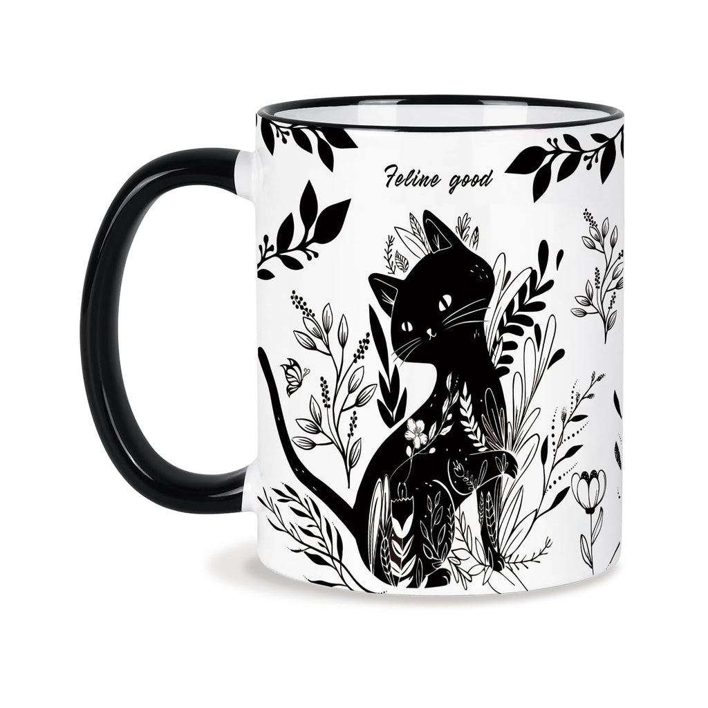 Silkwishes Black Cat Mug – 11oz Boho Cat Lover Gift for Women