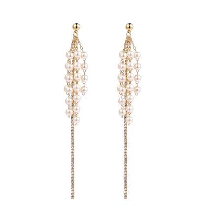 925 Silver Bow Earrings with Pearl Heart and Tassels