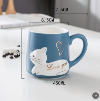 3D Cat Ceramic Mug – Cute Relief Cat Coffee Cup (450ml)