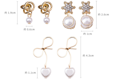Heart Earrings with Pearl Studs and Snowflake Bow