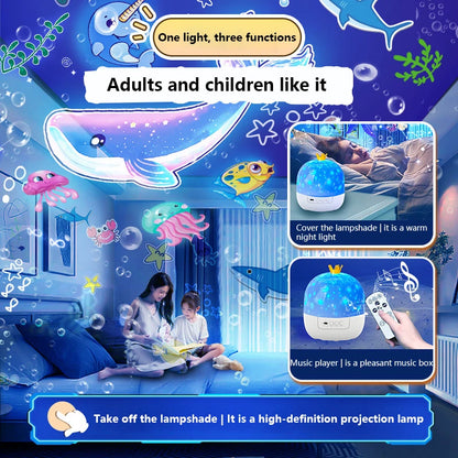 Star Projector with Music Rotatable Crown Night Light 15/21 Projection Theme Atmosphere Light 3 Light Modes for Kids Room ﻿